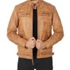 Camel Quilted Leather Motorcycle Jacket